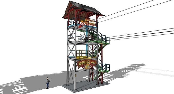 zipline adventure detailed 3D model 3D model