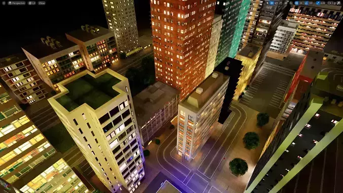 City Downtown Skyscraper Street - Night - Unreal - Lot 02