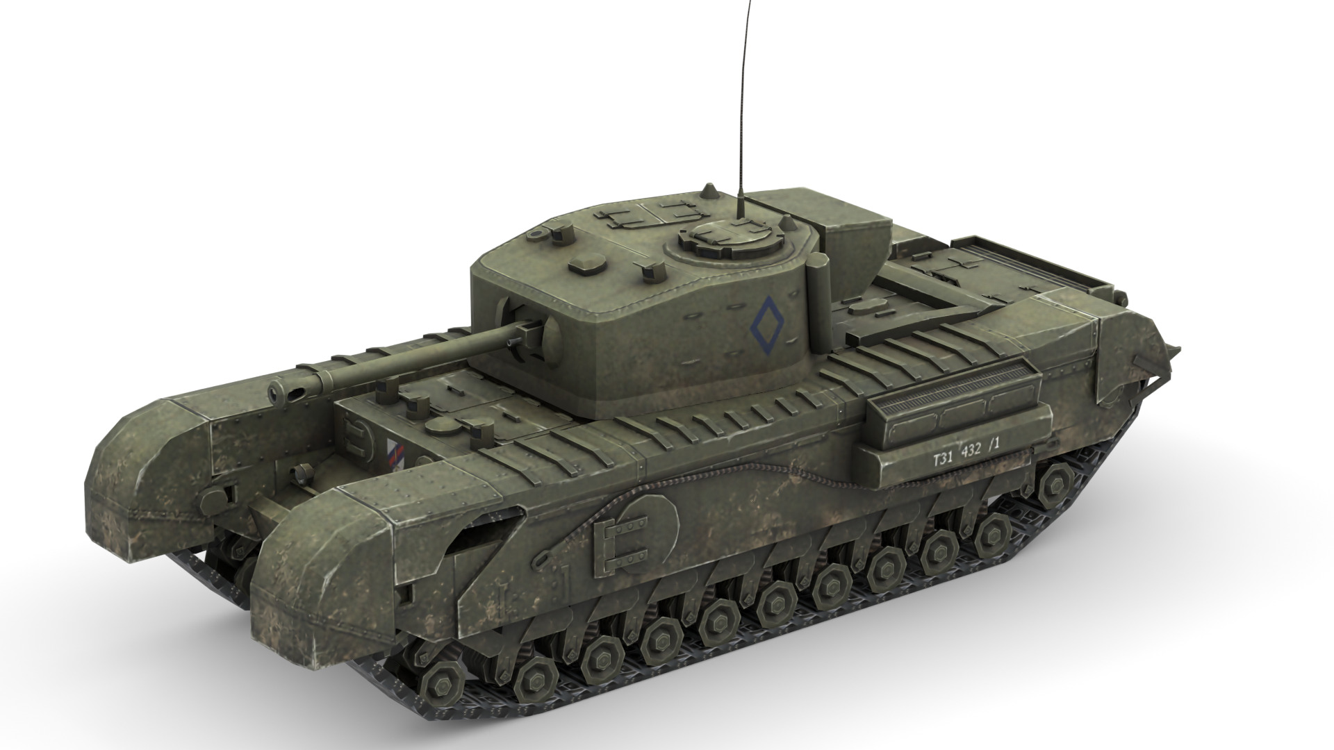 Churchill Mk VII - WWII British Infantry Tank 3D Model Low-poly 3D model_7