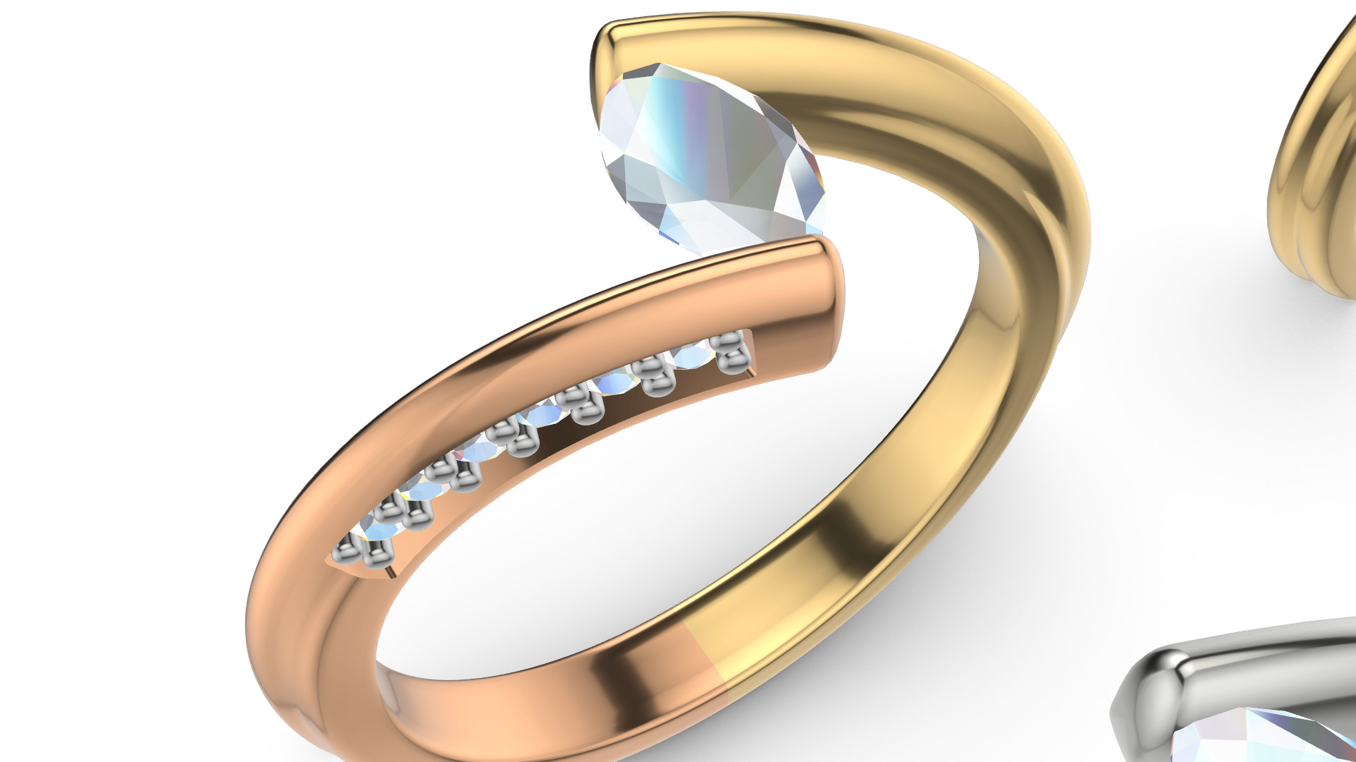Marquise Engagement Ring 3D print model_9