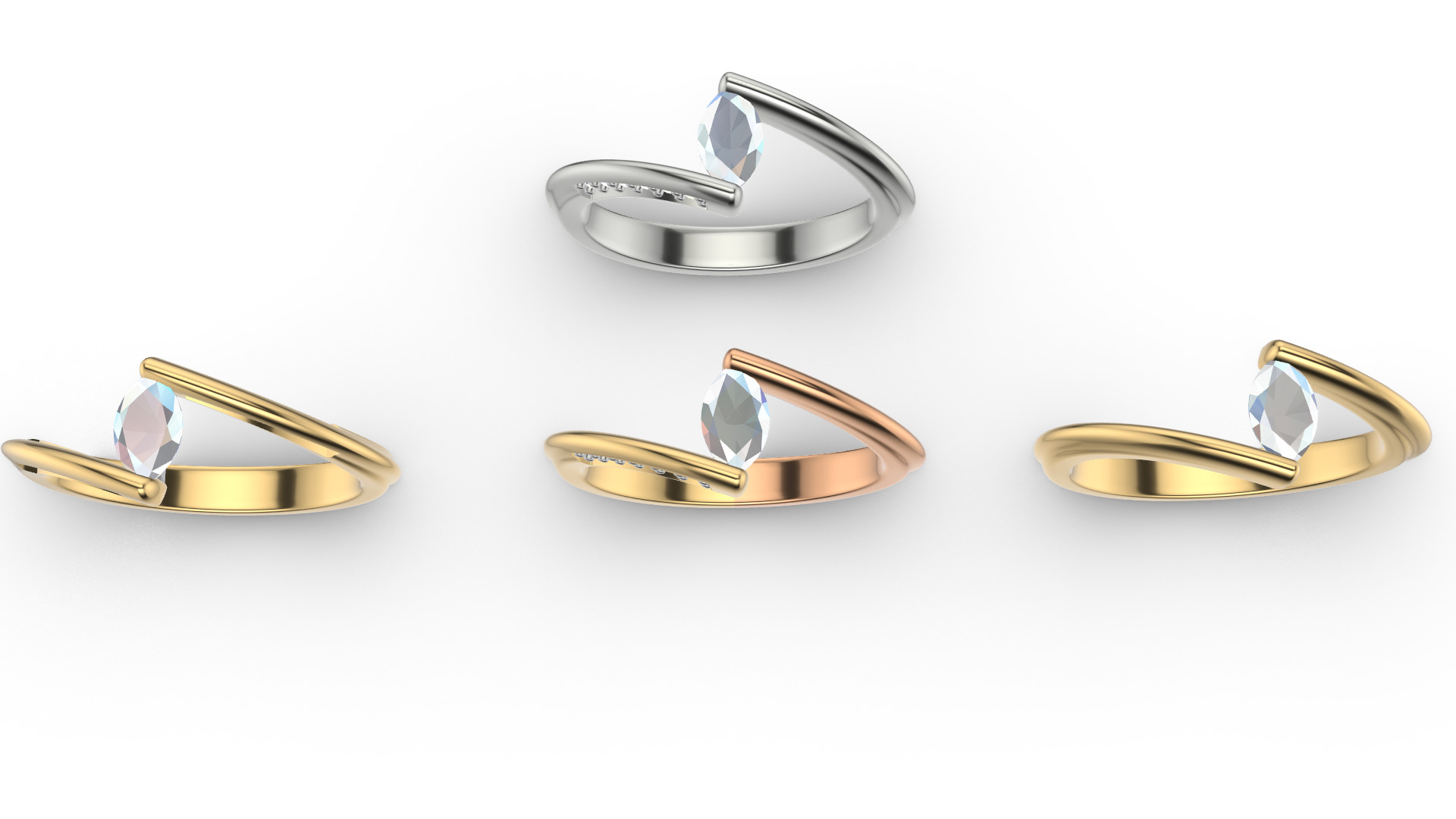 Marquise Engagement Ring 3D print model_4