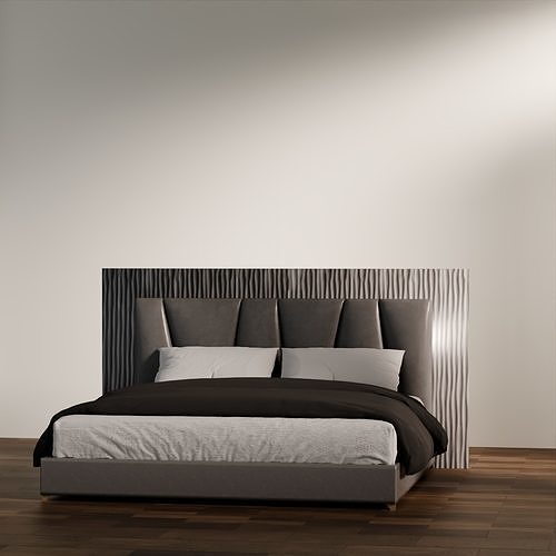 Stylish Modern Bed with Cushions and Headboard Low-poly 3D model