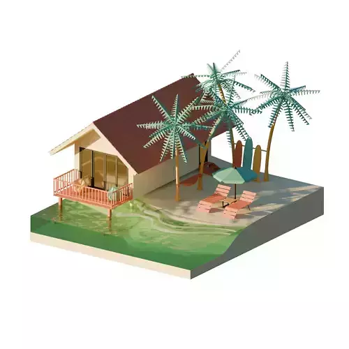 Isometric Summer Beach 3D Render Illustration