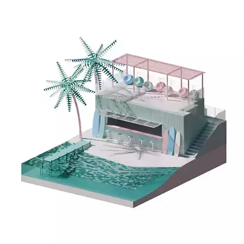 Isometric View Summer Beach 3D Render Illustration