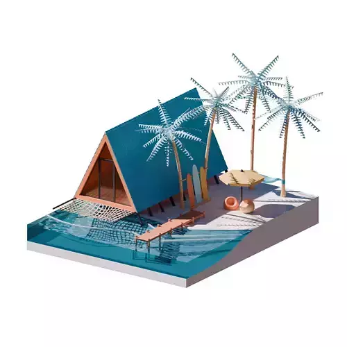 Summer Beach Isometric View 3D Render Illustration