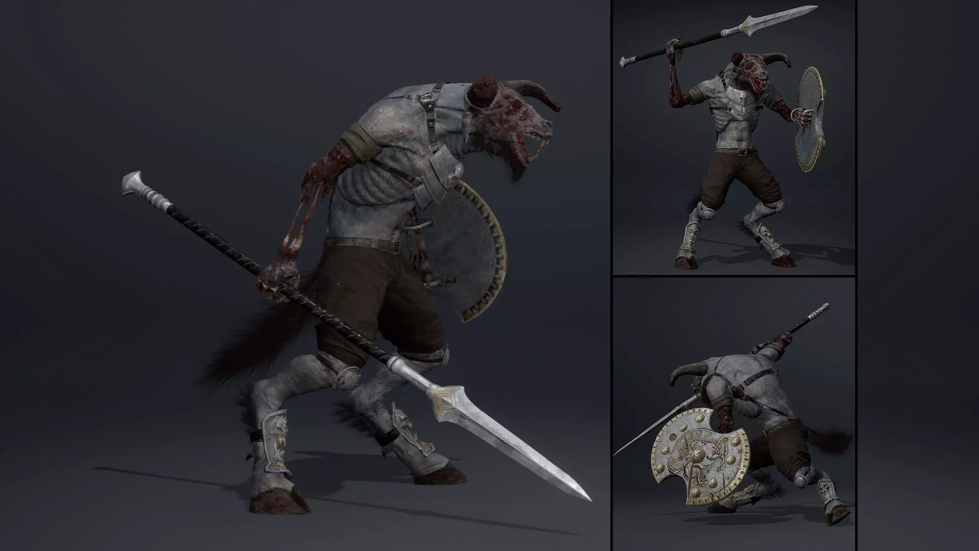Night Spearman Damaged Low-poly 3D model
