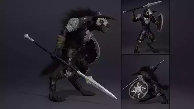 Night Spearman Arm1 Brutal Low-poly 3D model