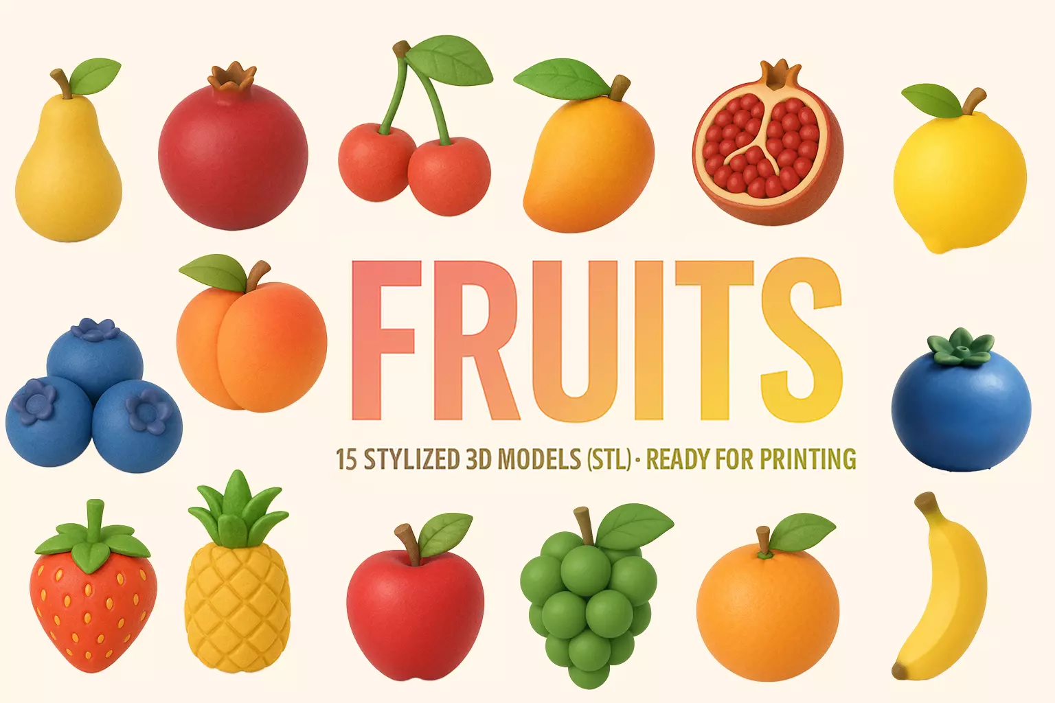 FRUIT FRIENDS PACK SET OF 15 PRINTABLE MODELS 3D print model_0