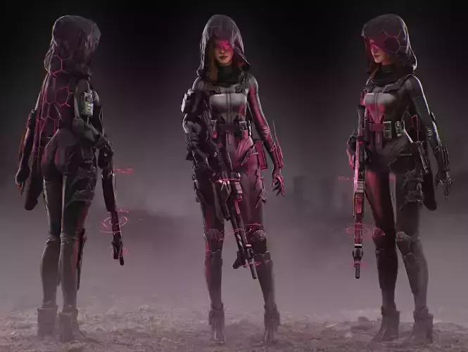 Sci Fi Sniper Girl  Low-poly 3D model
