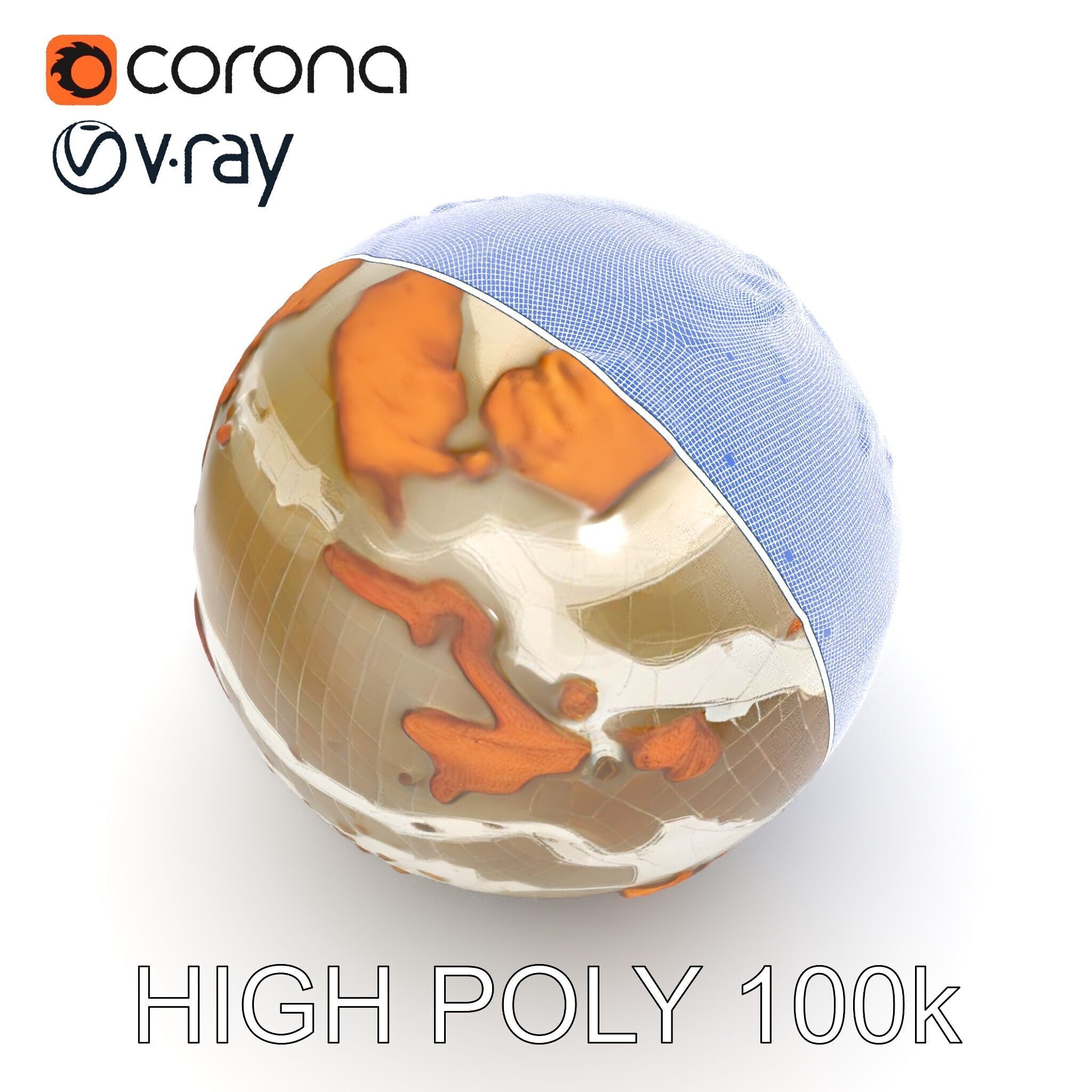 Detailed Topographic Globe Model Pack Low-poly 3D model_12