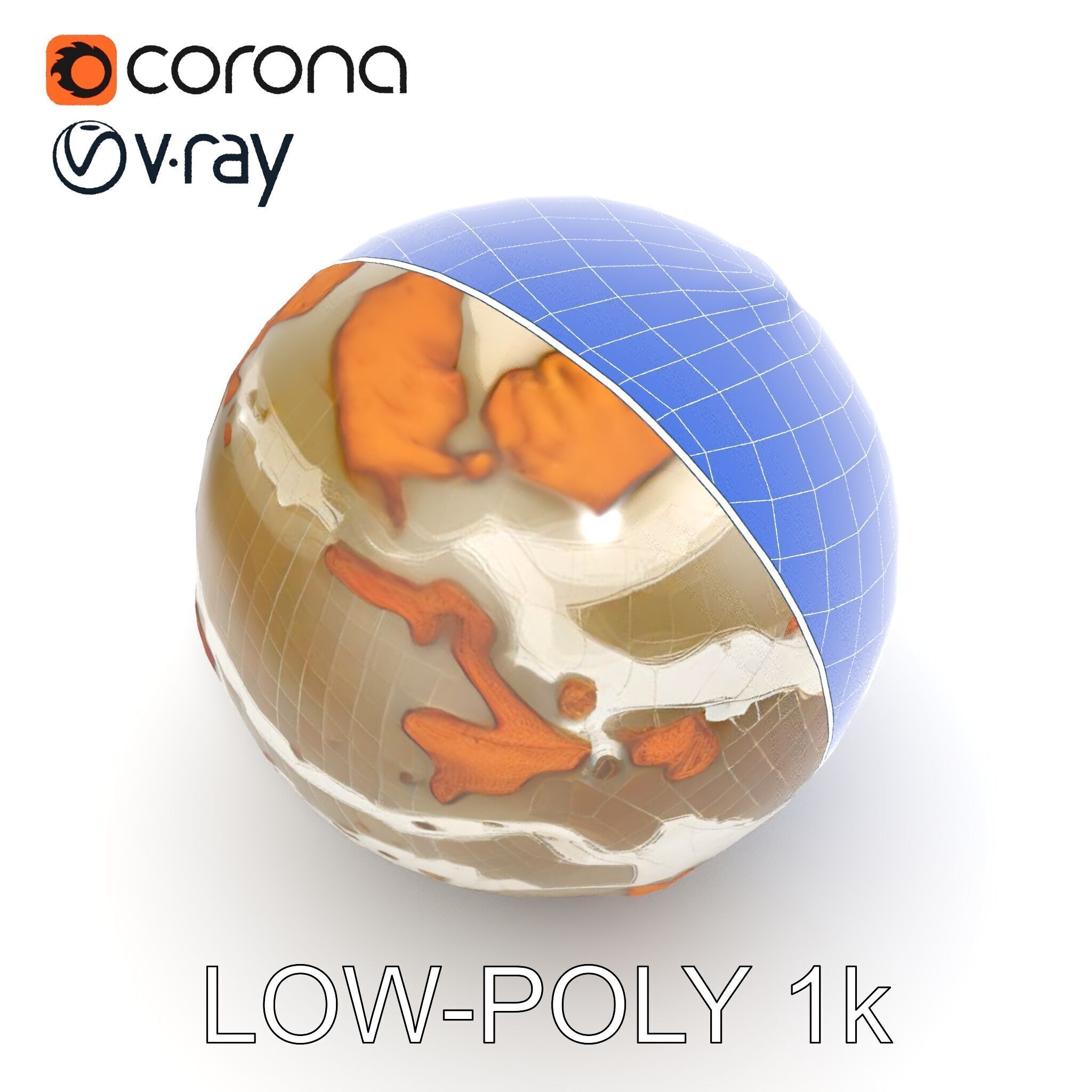 Detailed Topographic Globe Model Pack Low-poly 3D model_19