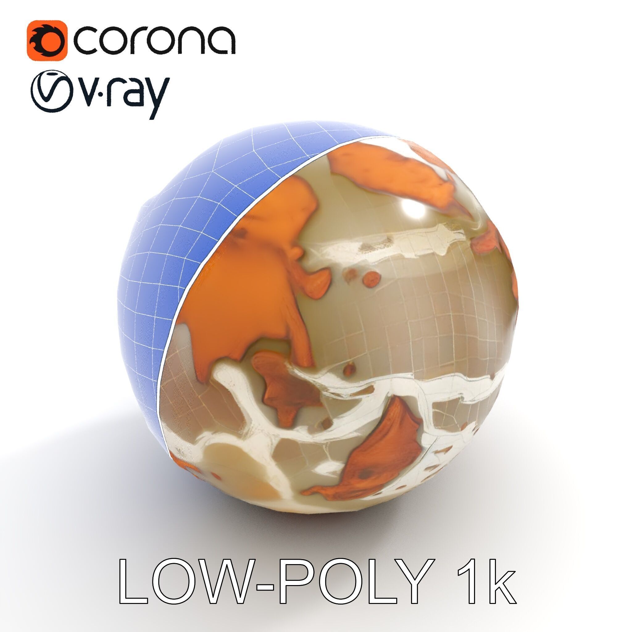 Detailed Topographic Globe Model Pack Low-poly 3D model_11