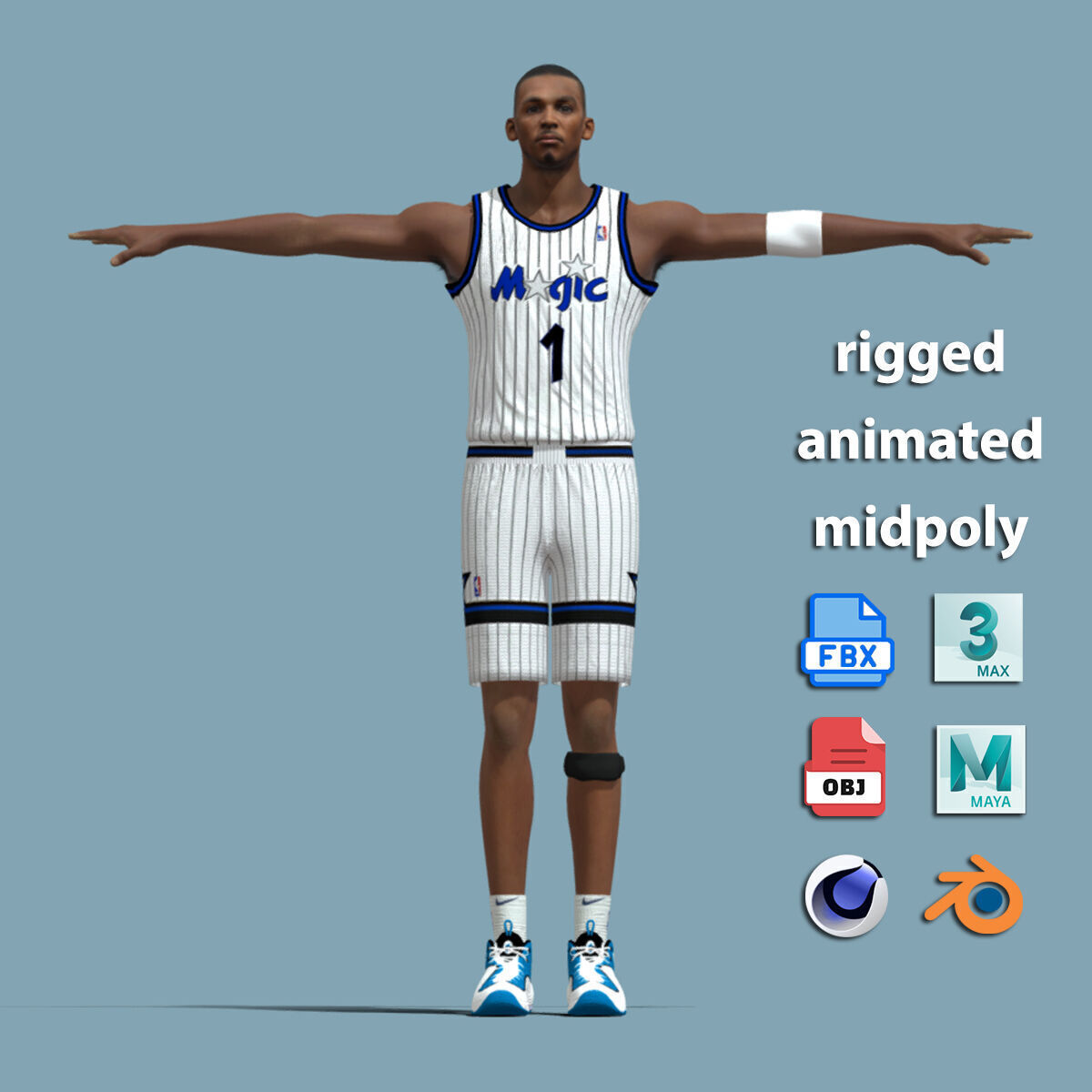 T-Pose Rigged Penny Hardaway Orlando Magic 1995 3D model_1