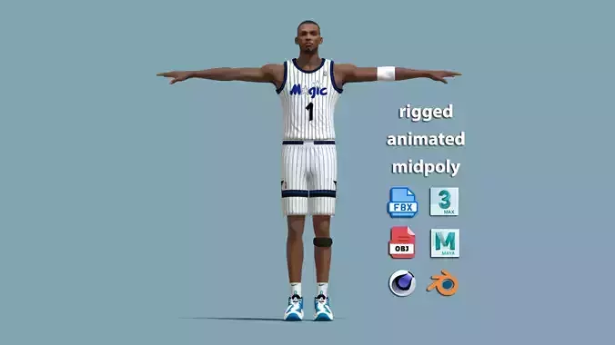T-Pose Rigged Penny Hardaway Orlando Magic 1995 3D model