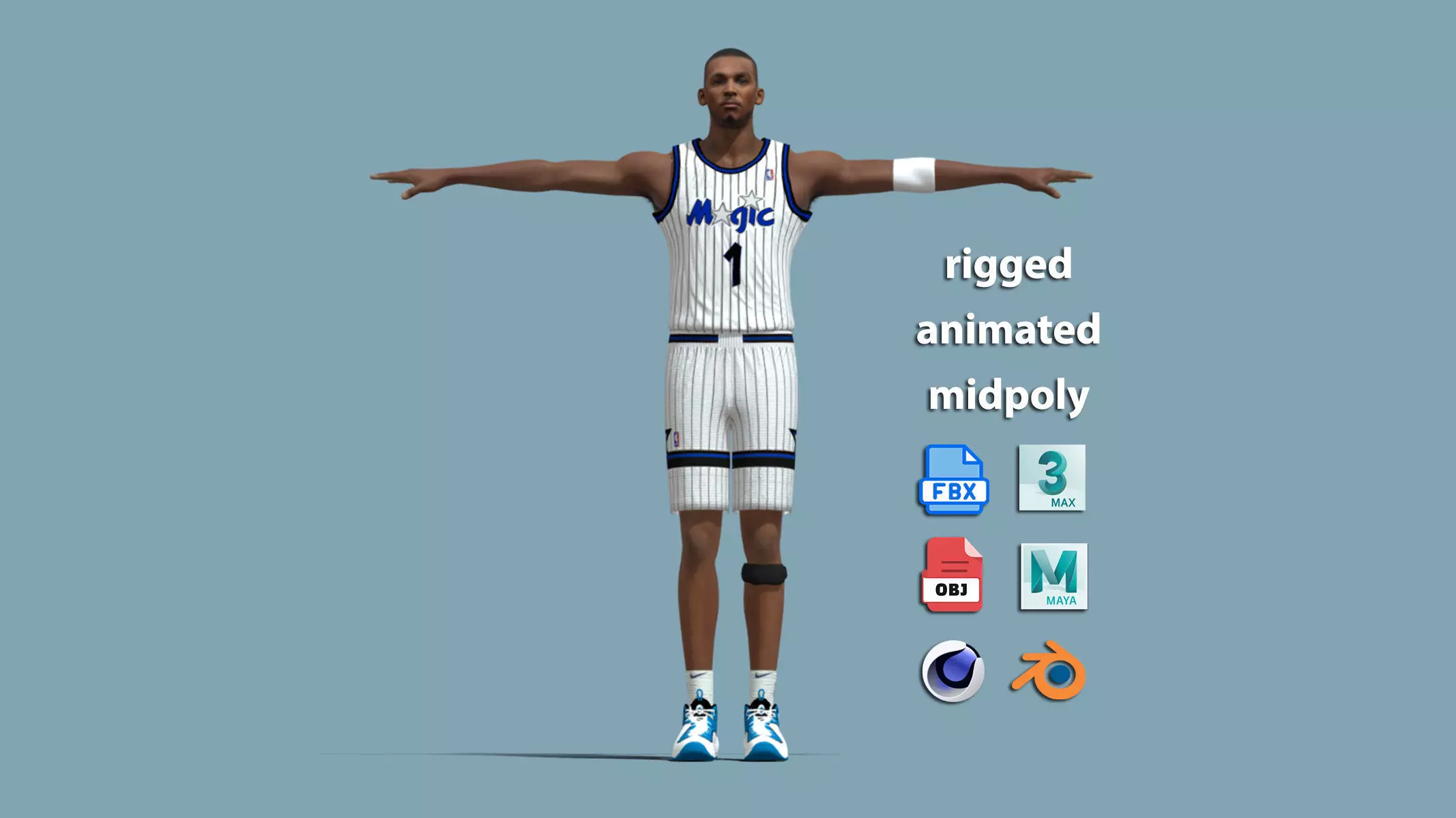 T-Pose Rigged Penny Hardaway Orlando Magic 1995 3D model_0