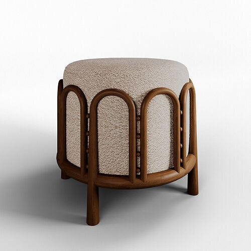 Arch Pouf Curved Wood Boucle Pouf 3D model