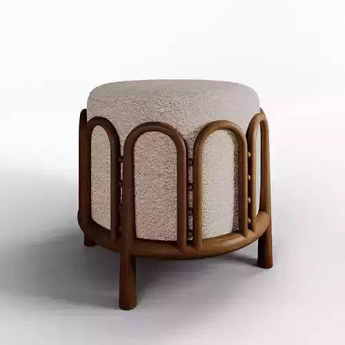 Arch Pouf Curved Wood Boucle Pouf 3D model