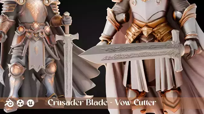 Stylized Sword - Crusader Blade Vow Cutter - Game Ready
