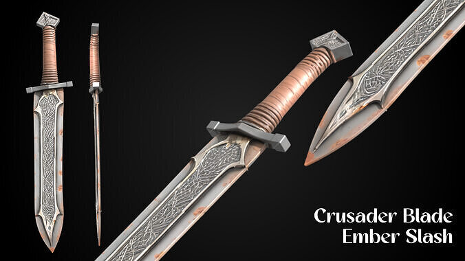 Stylized Knight Sword - Crusader Blade - Ember Slash 3D model
