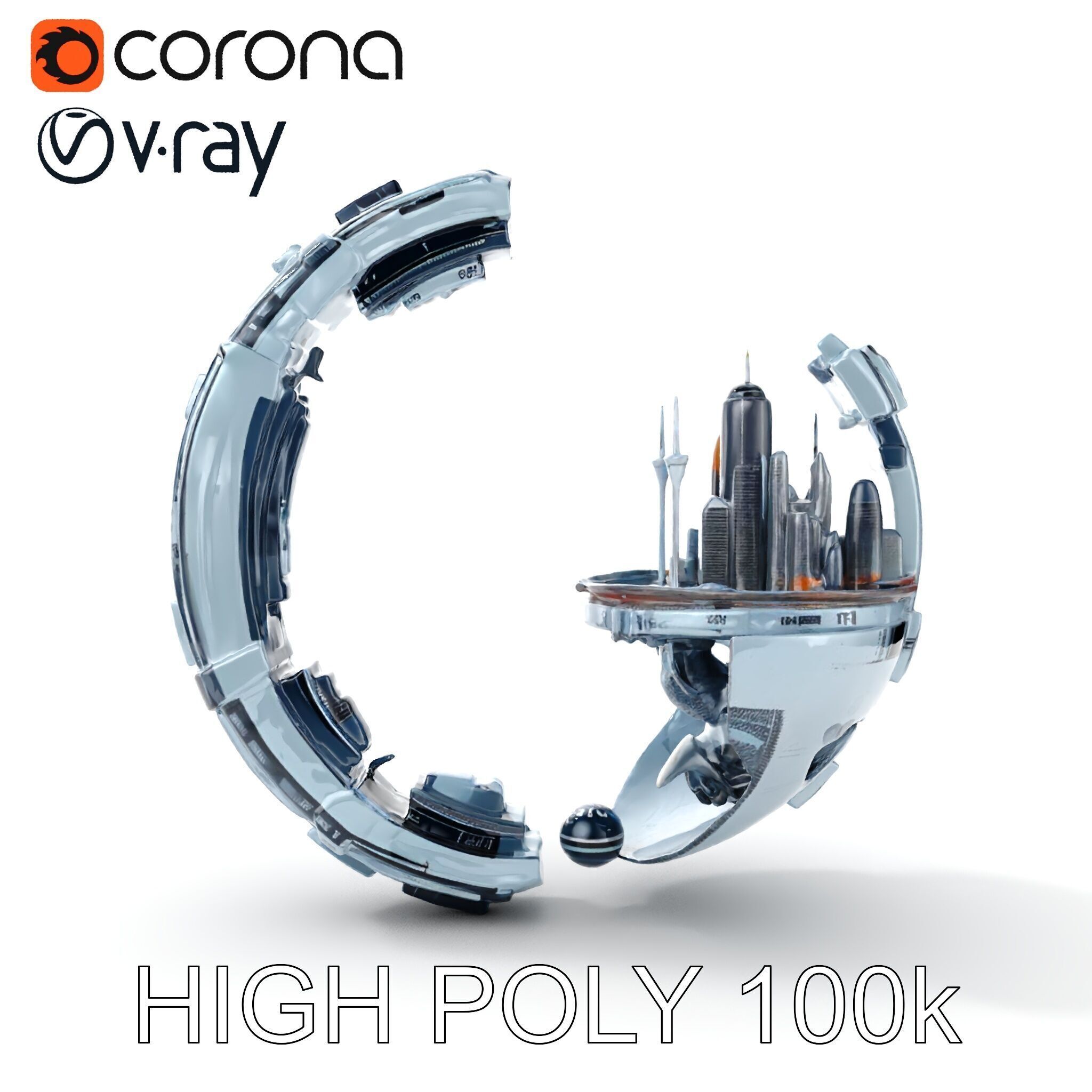 Futuristic City Globe Model Pack with Floating Architecture Low-poly 3D model_13