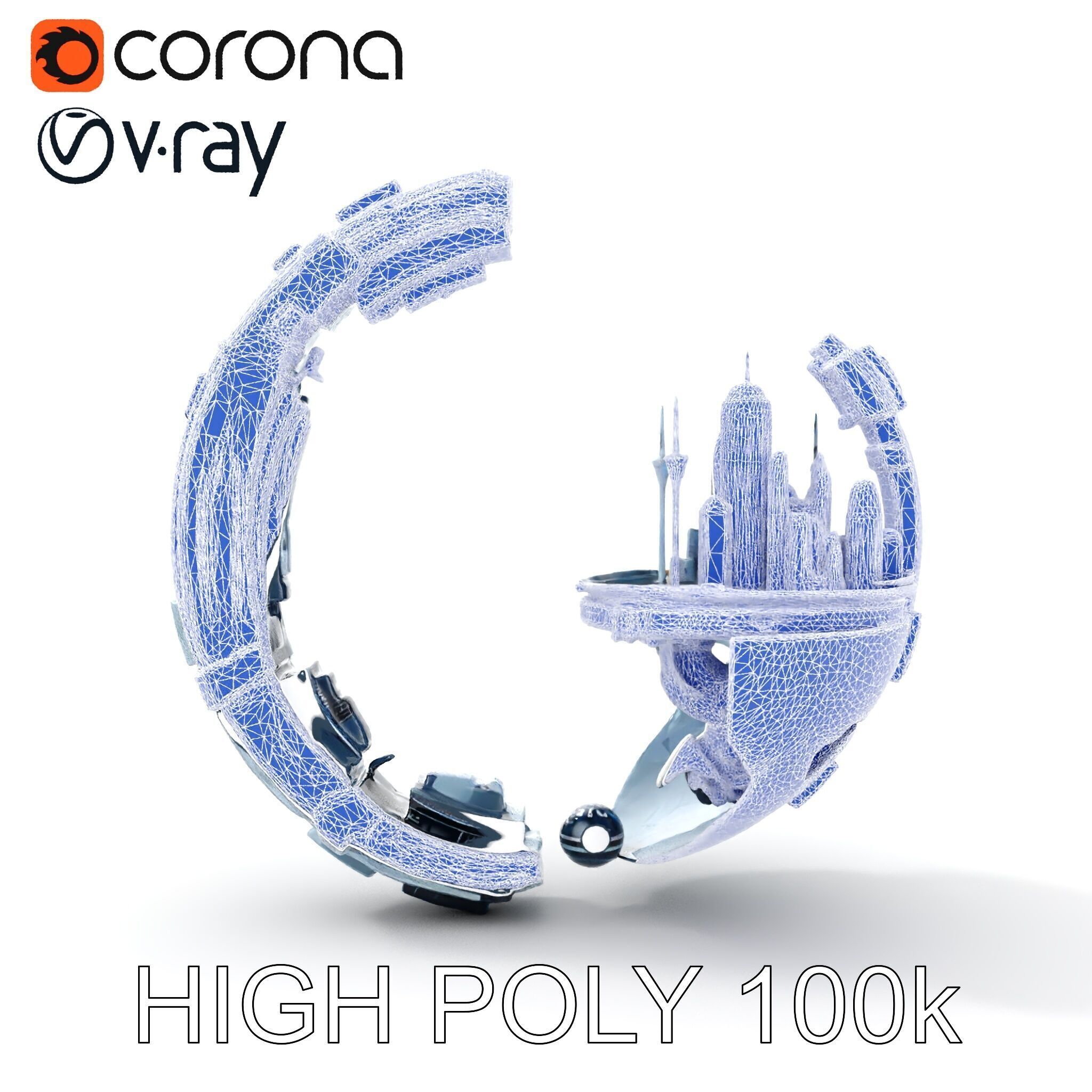 Futuristic City Globe Model Pack with Floating Architecture Low-poly 3D model_33