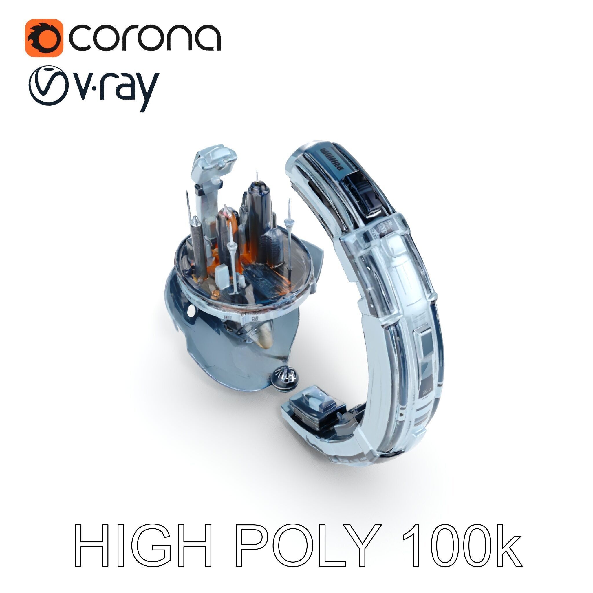 Futuristic City Globe Model Pack with Floating Architecture Low-poly 3D model_24