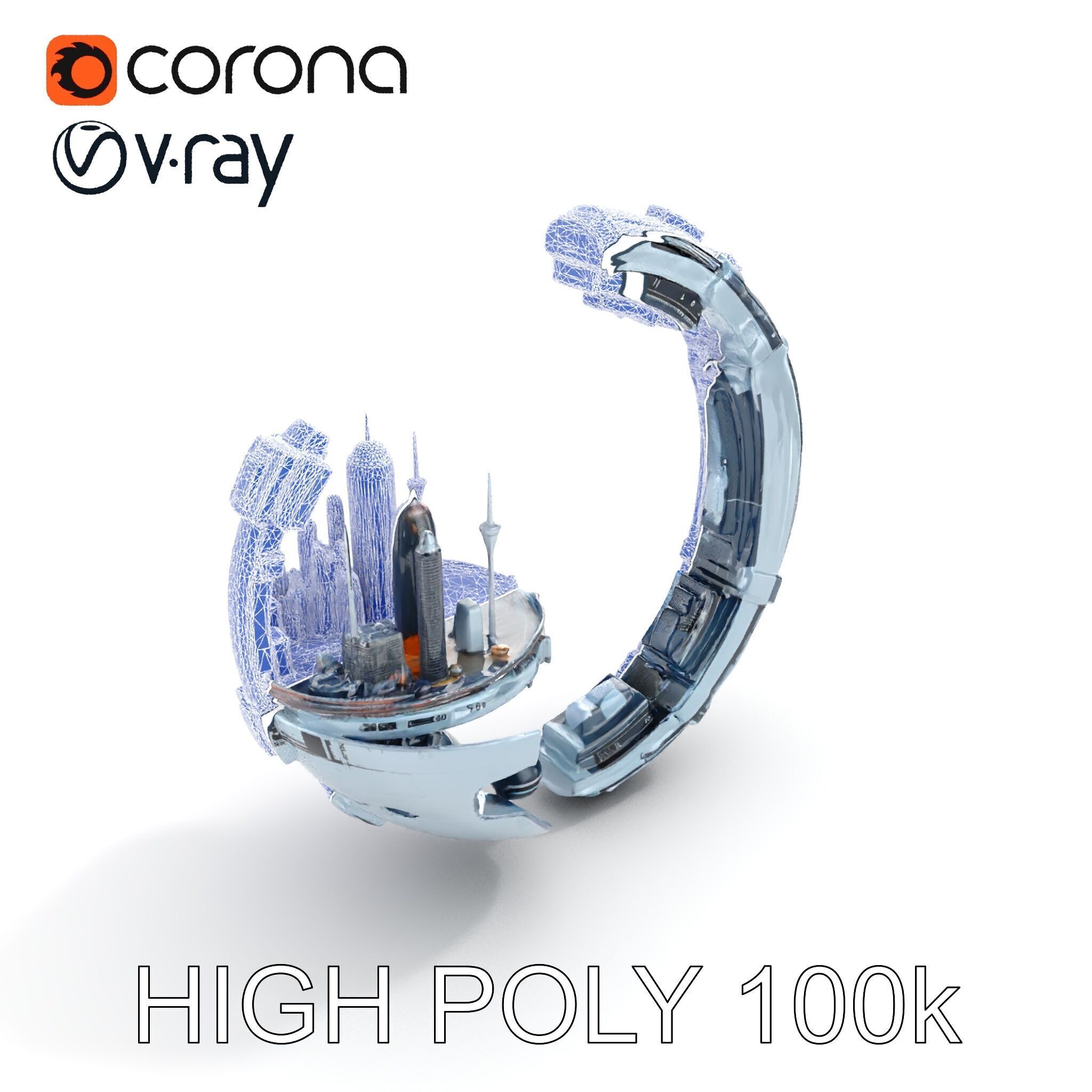 Futuristic City Globe Model Pack with Floating Architecture Low-poly 3D model_12