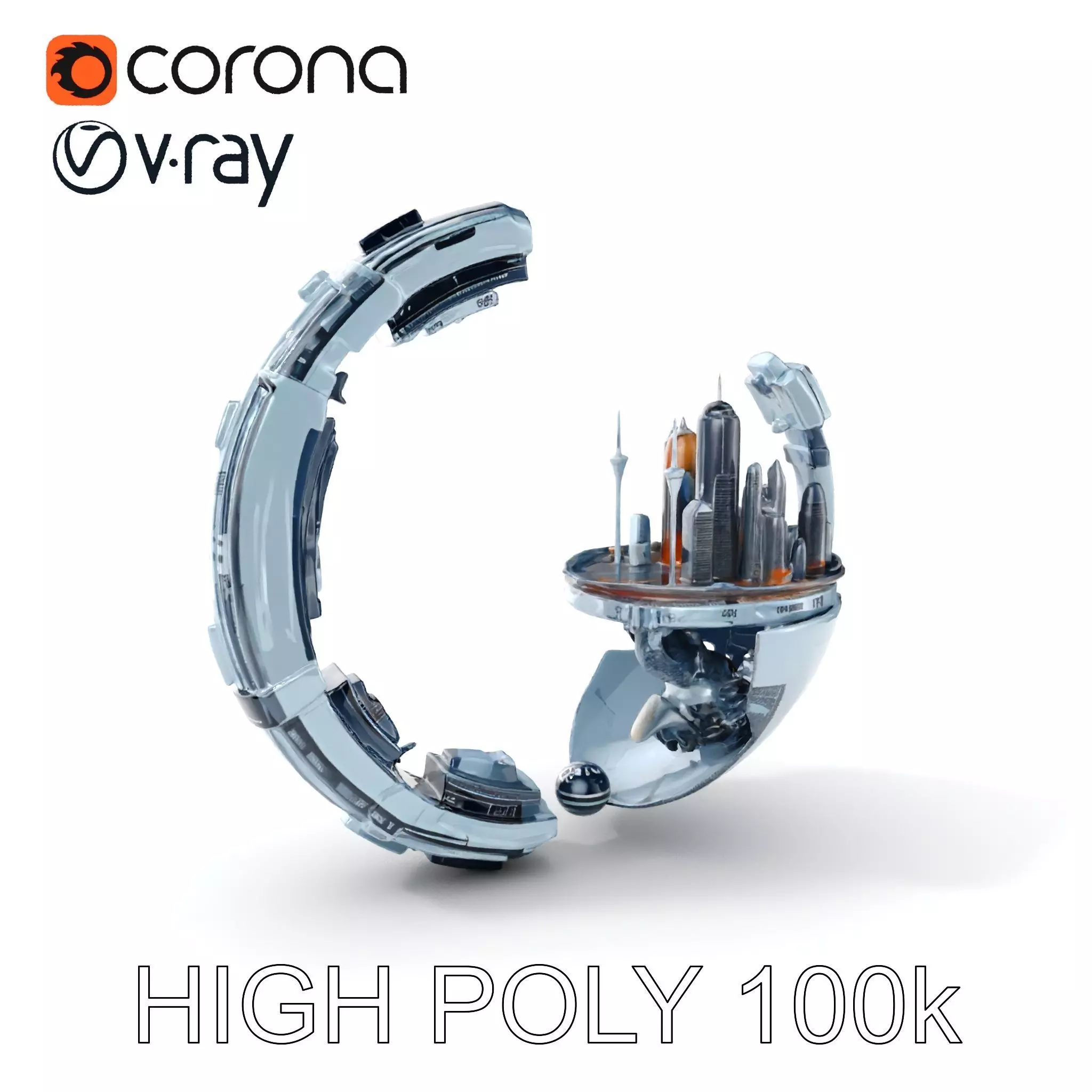 Futuristic City Globe Model Pack with Floating Architecture Low-poly 3D model_0