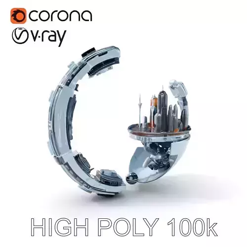 Futuristic City Globe Model Pack with Floating Architecture Low-poly 3D model