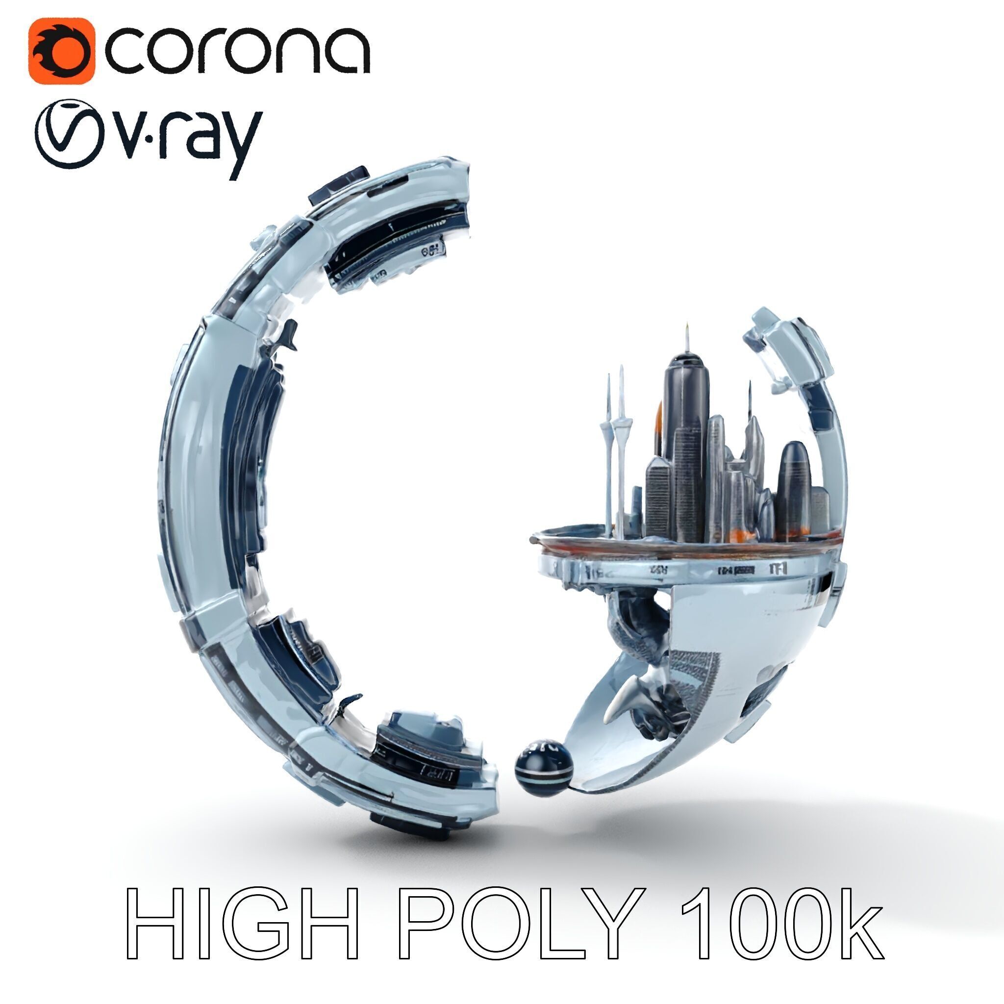 Futuristic City Globe Model Pack with Floating Architecture Low-poly 3D model_15