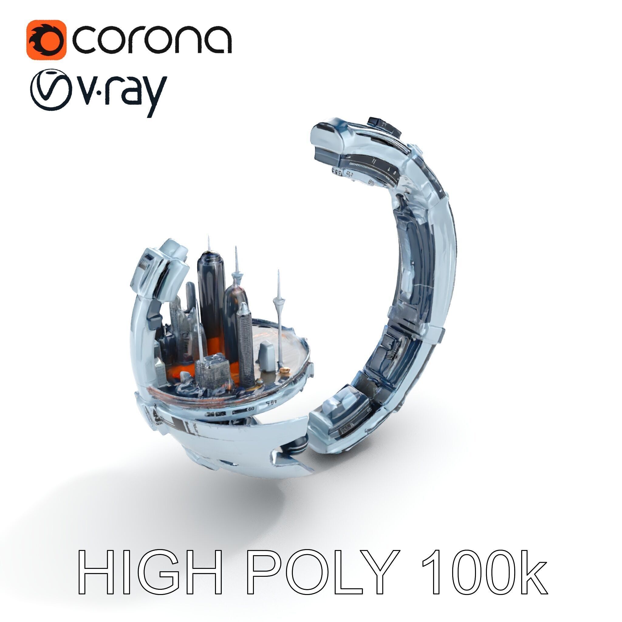 Futuristic City Globe Model Pack with Floating Architecture Low-poly 3D model_7