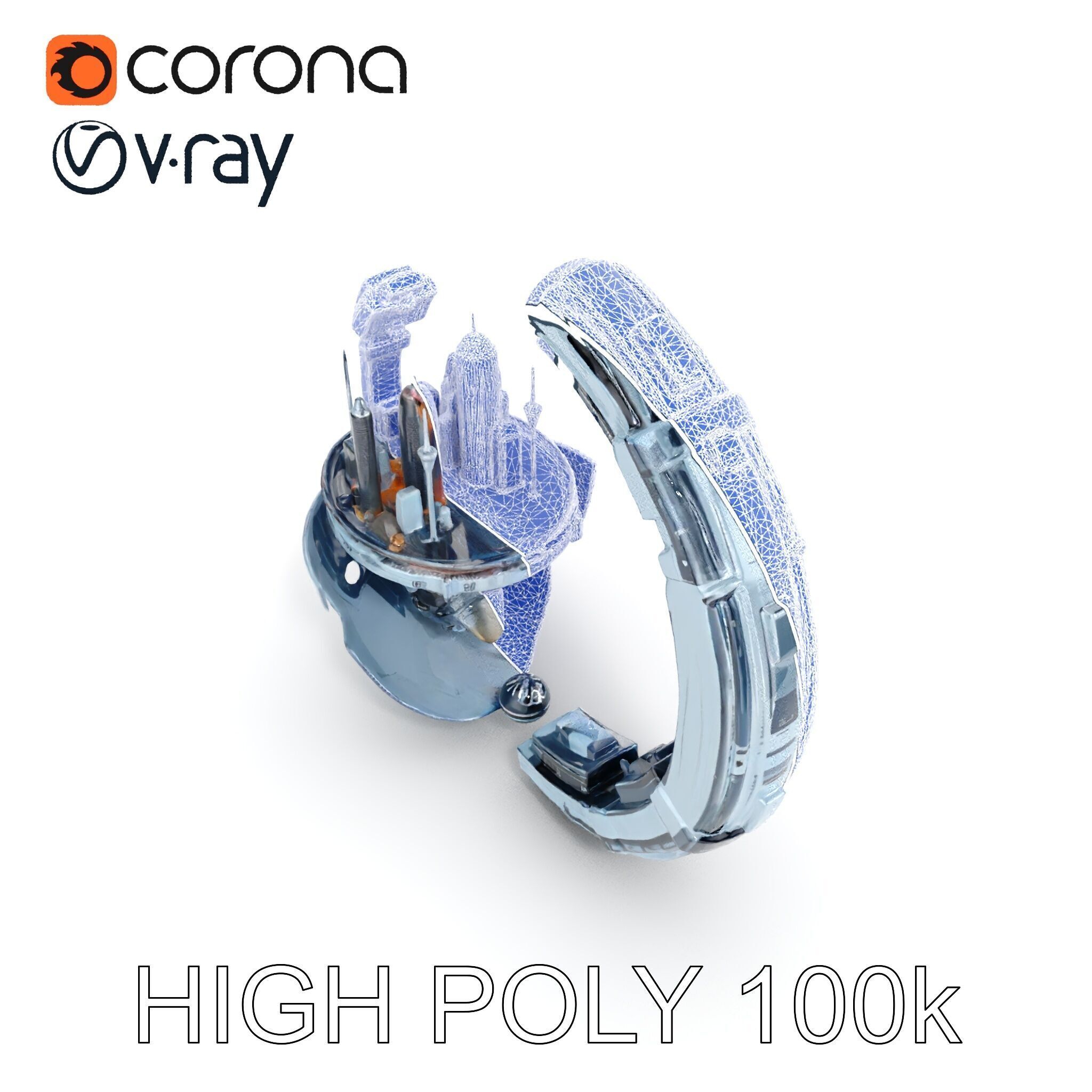 Futuristic City Globe Model Pack with Floating Architecture Low-poly 3D model_25