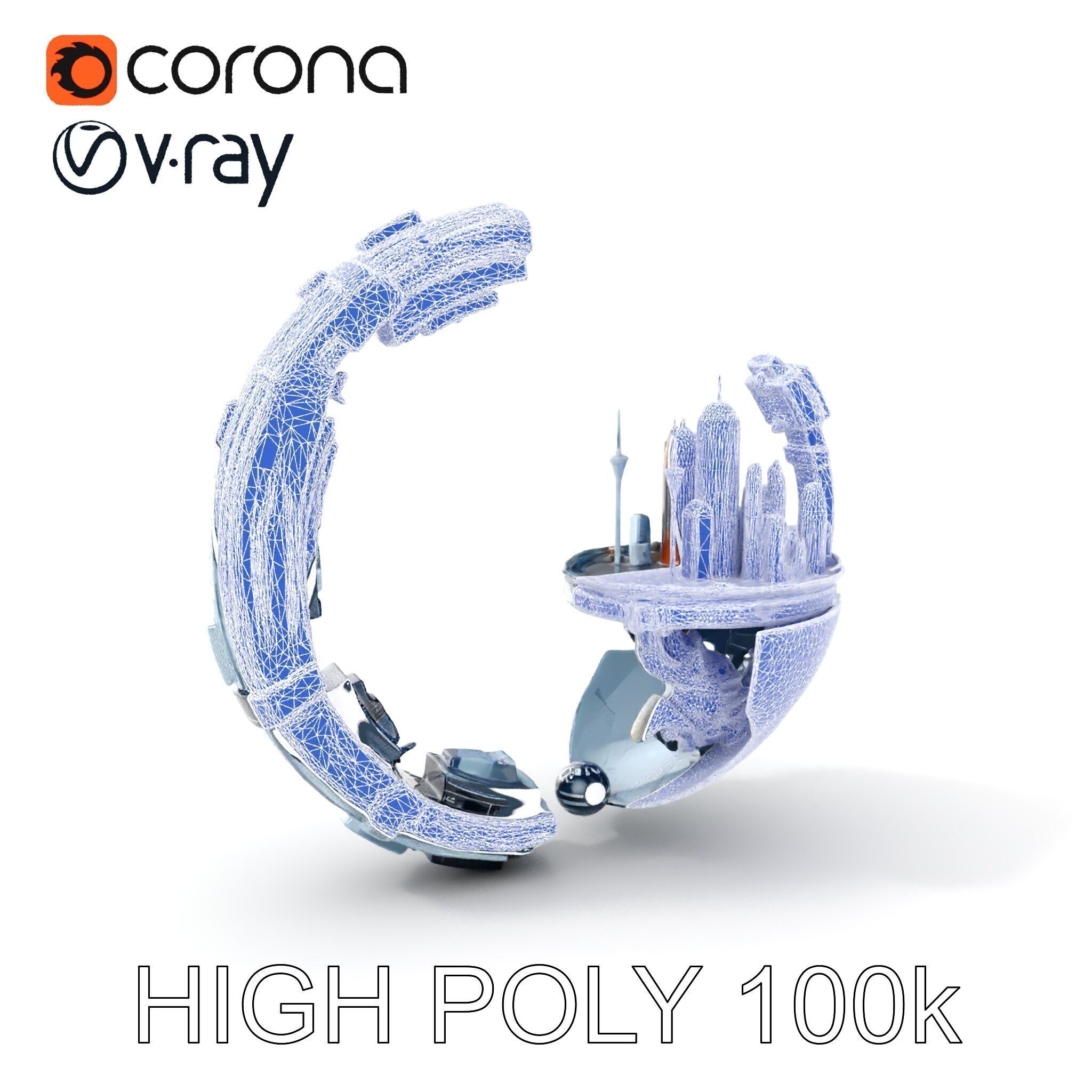 Futuristic City Globe Model Pack with Floating Architecture Low-poly 3D model_31