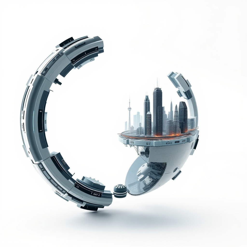 Futuristic City Globe Model Pack with Floating Architecture Low-poly 3D model_3