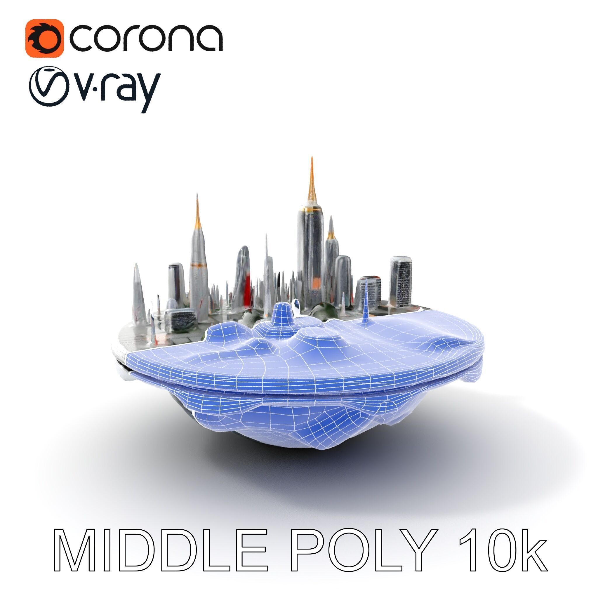 Futuristic Floating City Model Pack Low-poly 3D model_24