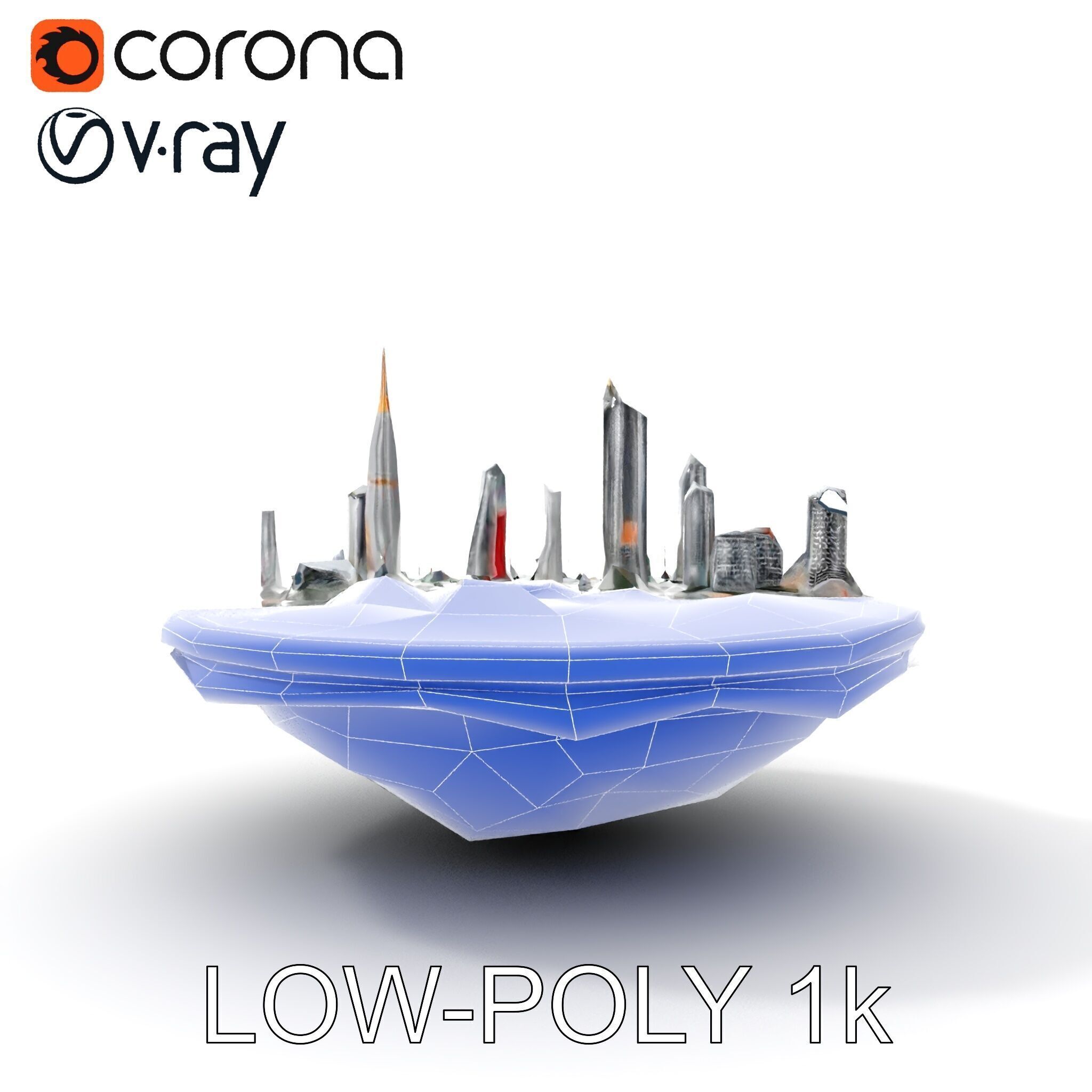 Futuristic Floating City Model Pack Low-poly 3D model_28