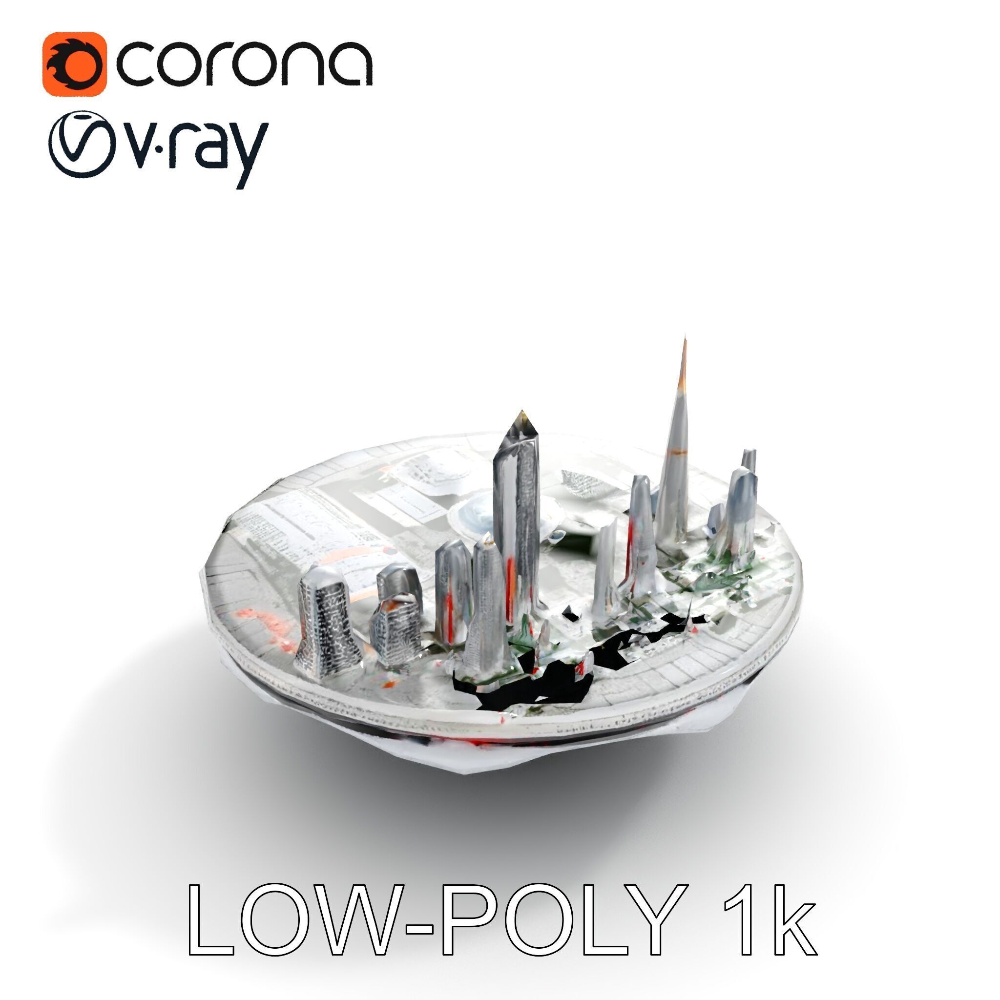 Futuristic Floating City Model Pack Low-poly 3D model_34