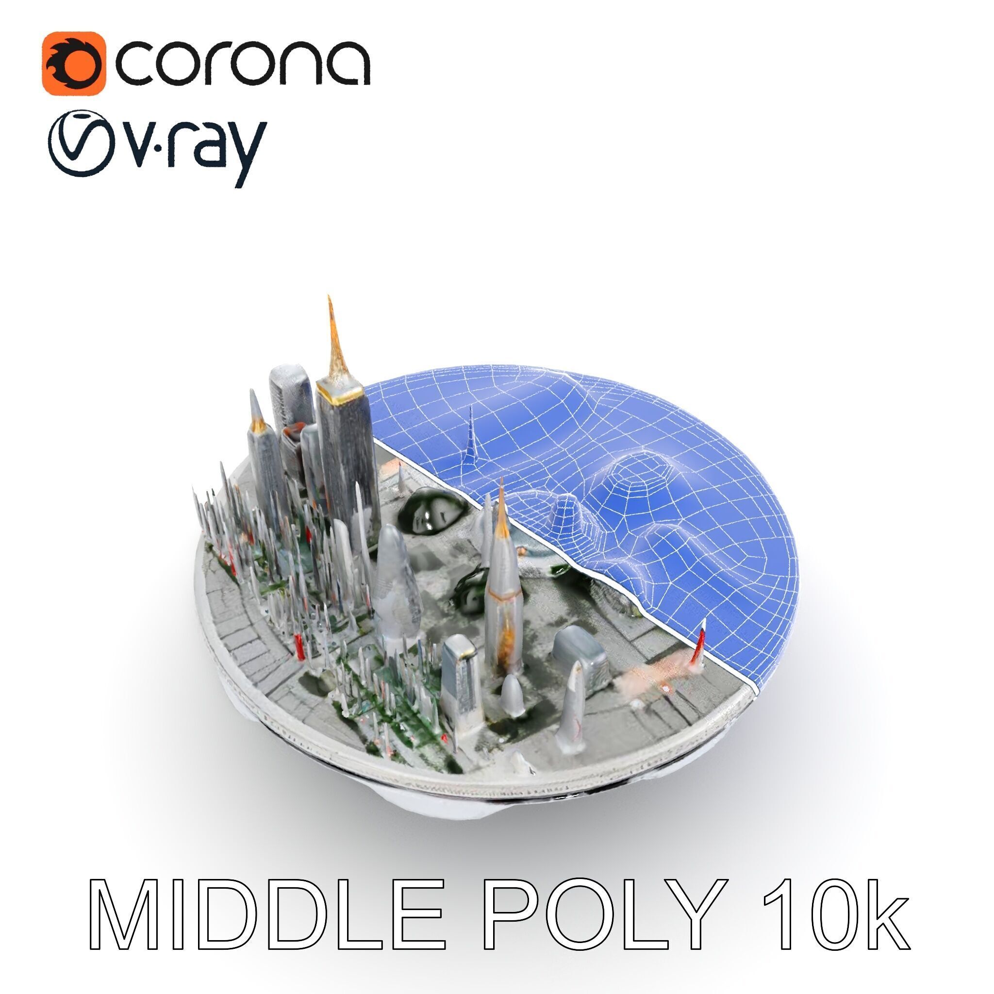 Futuristic Floating City Model Pack Low-poly 3D model_7