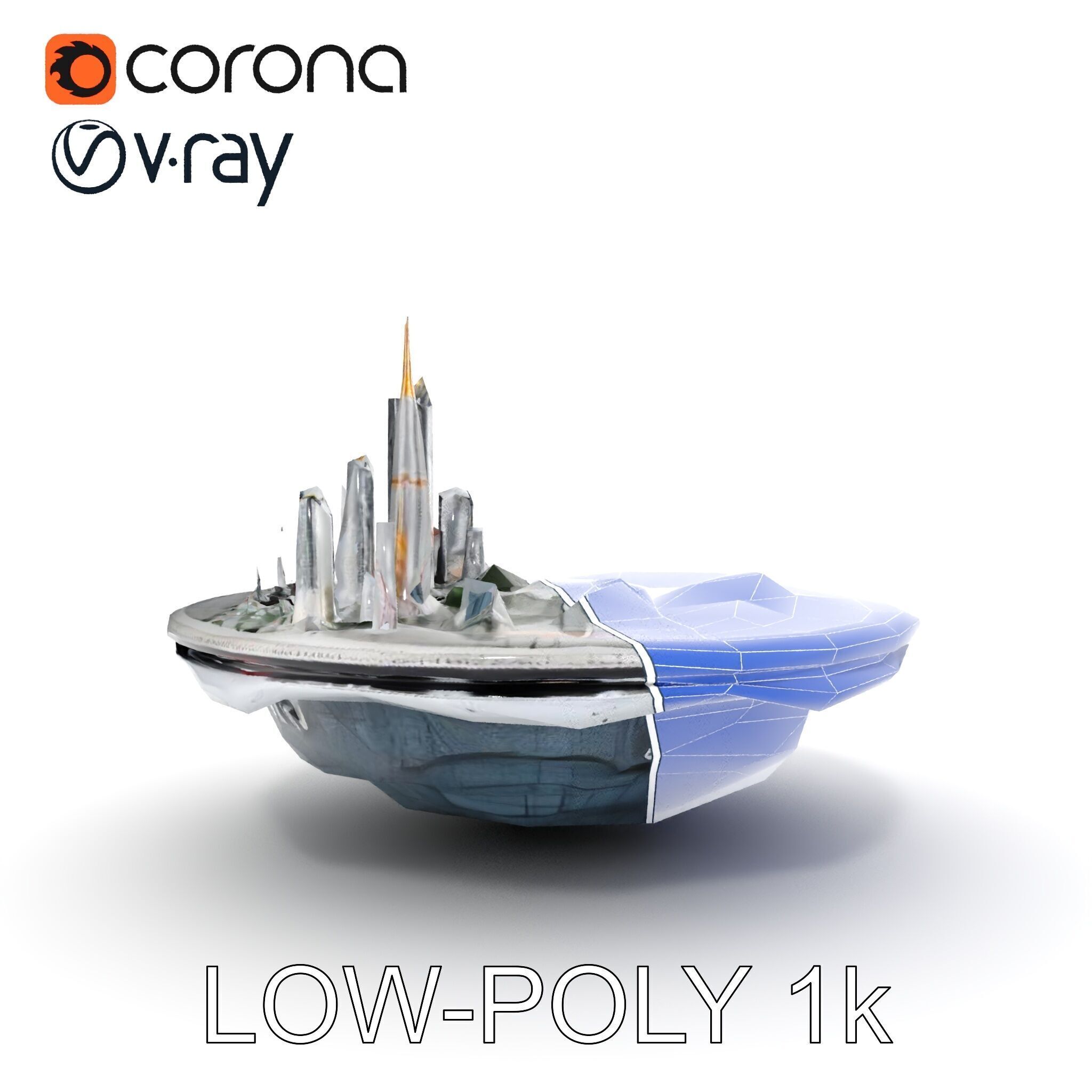 Futuristic Floating City Model Pack Low-poly 3D model_25