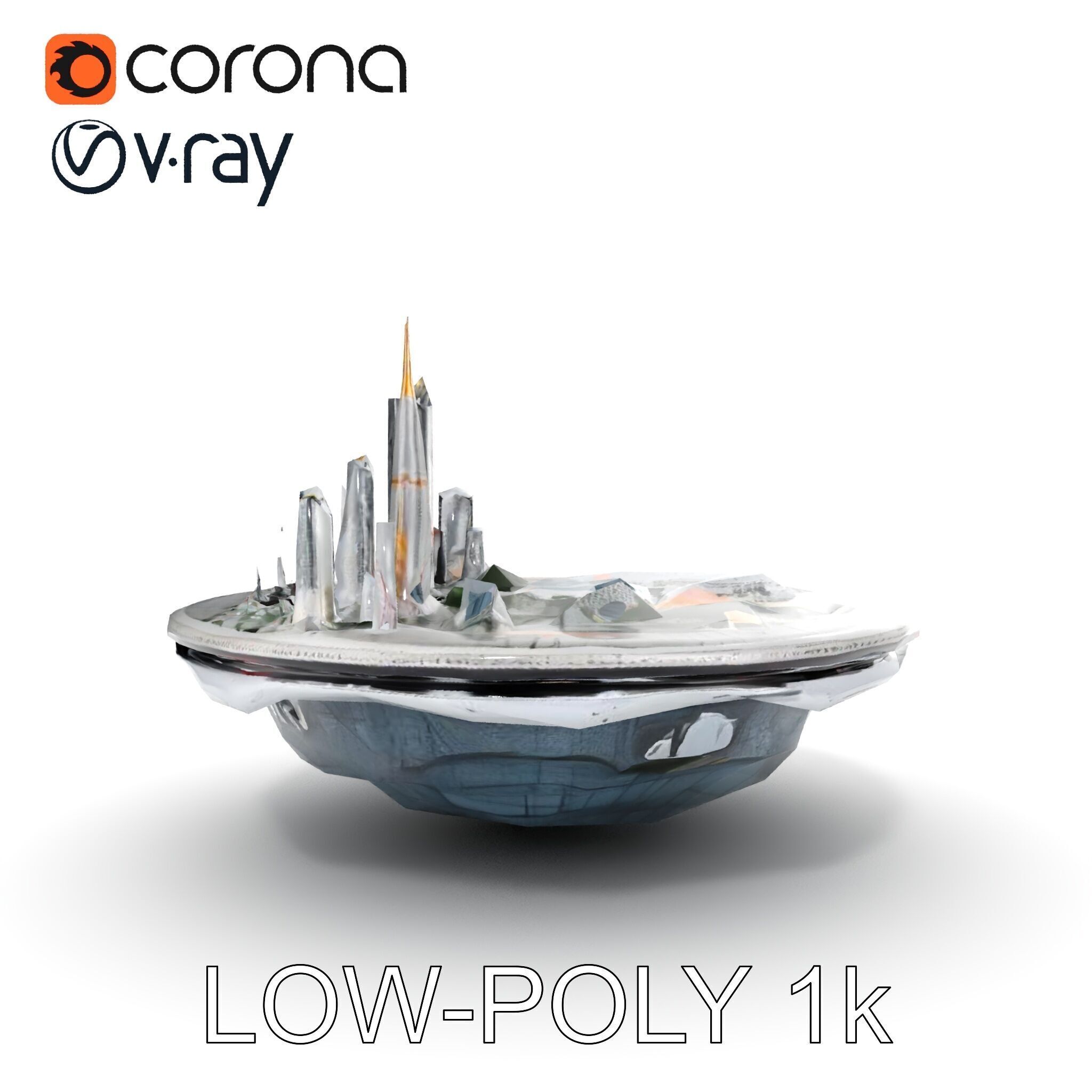 Futuristic Floating City Model Pack Low-poly 3D model_8