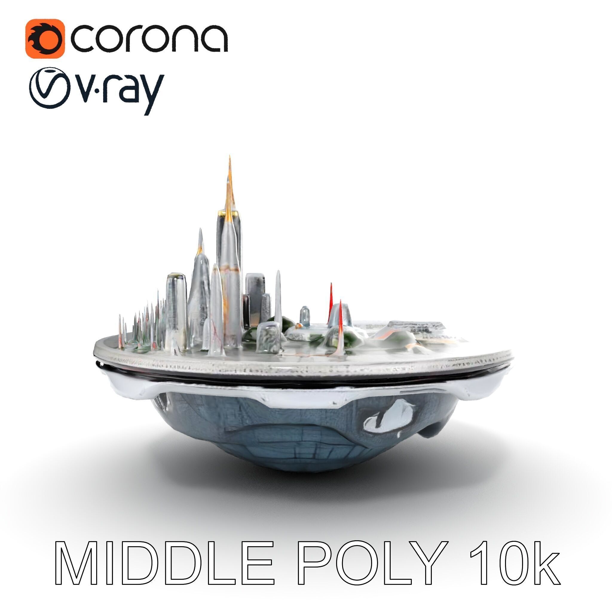 Futuristic Floating City Model Pack Low-poly 3D model_19