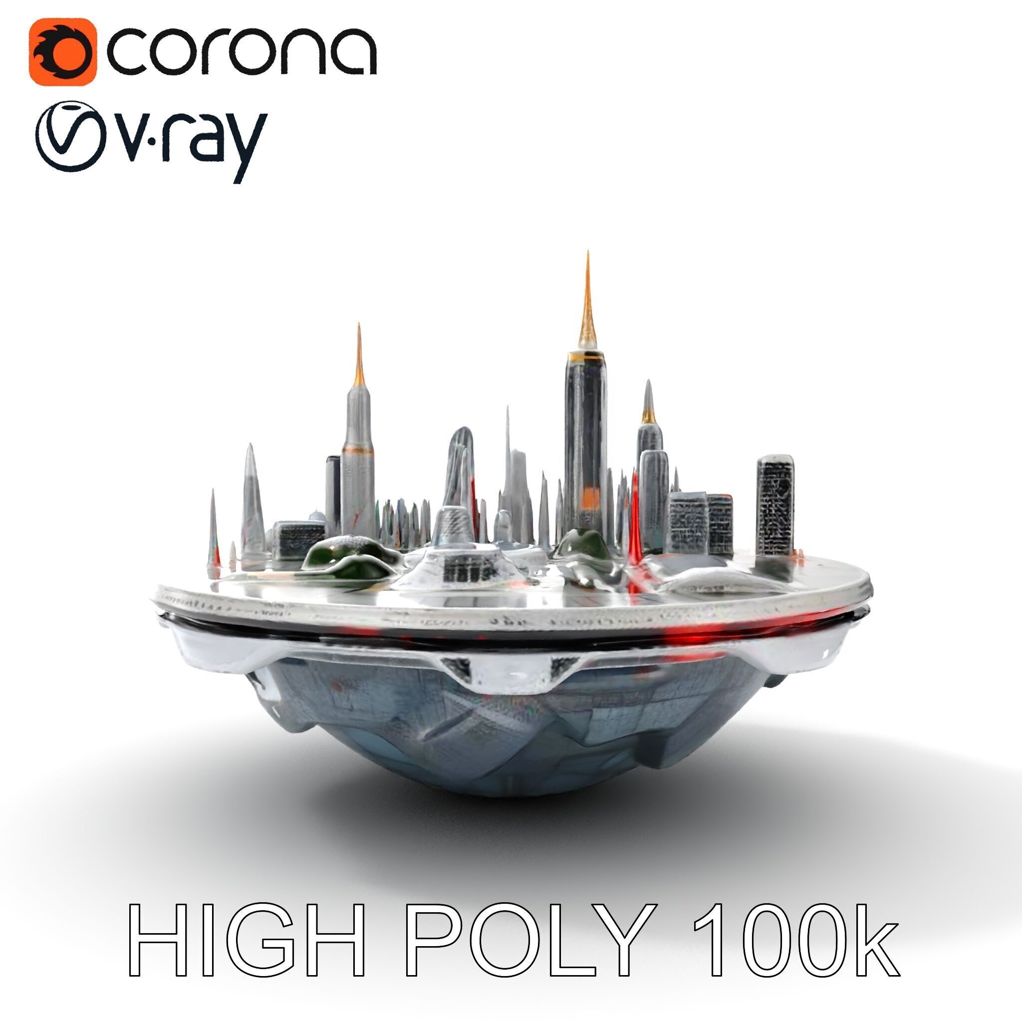 Futuristic Floating City Model Pack Low-poly 3D model_36