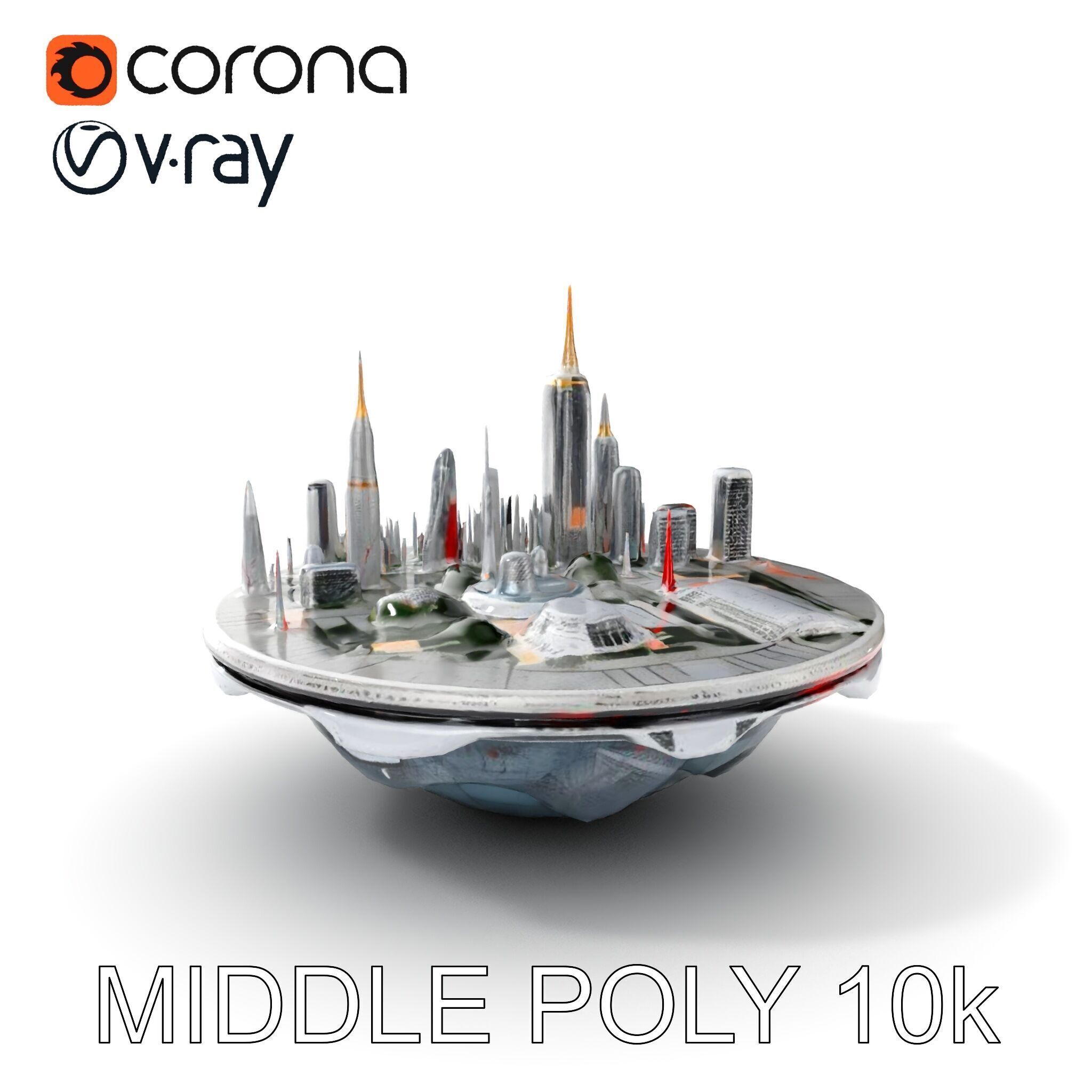 Futuristic Floating City Model Pack Low-poly 3D model_22