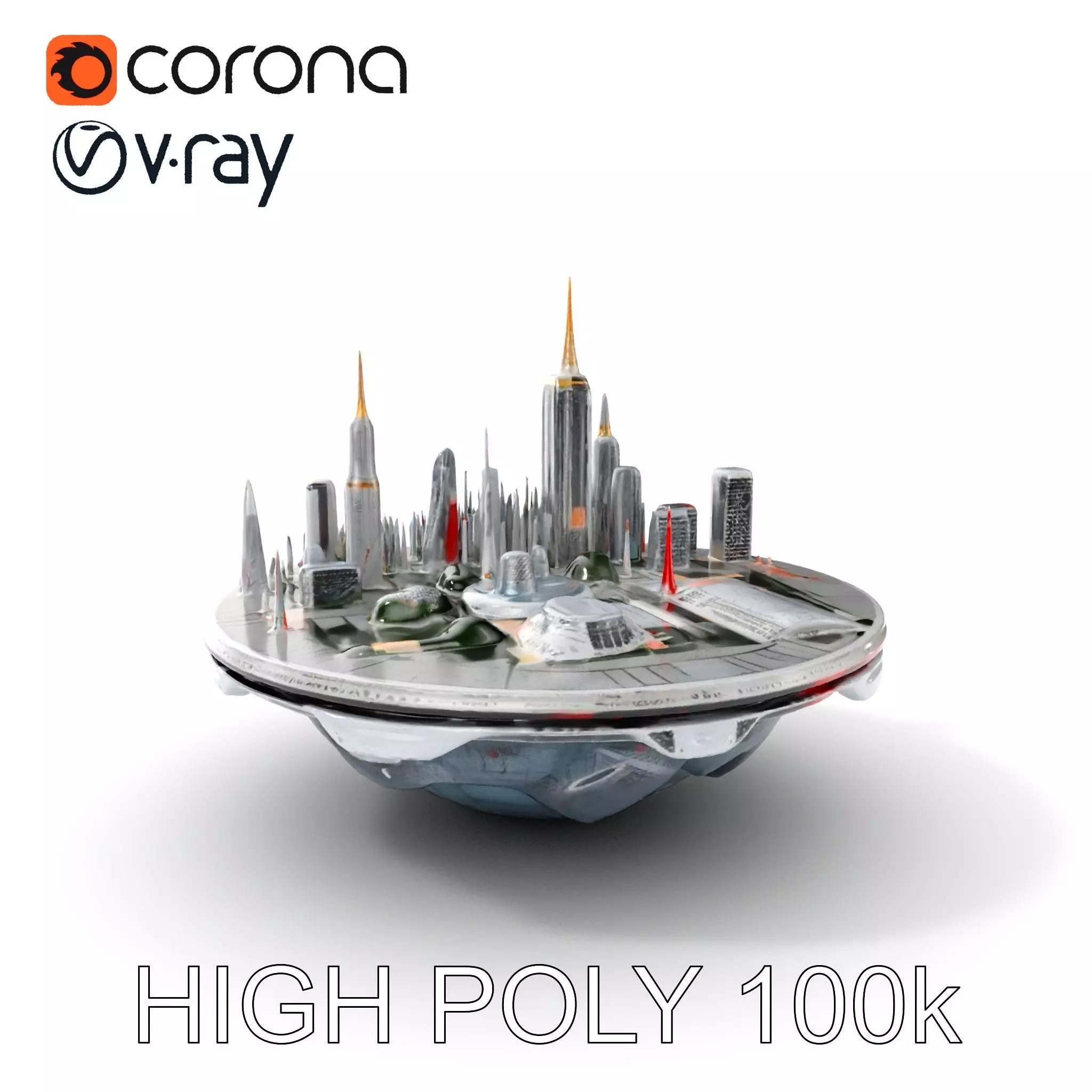 Futuristic Floating City Model Pack Low-poly 3D model_0
