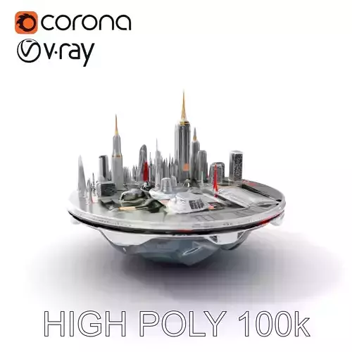 Futuristic Floating City Model Pack Low-poly 3D model