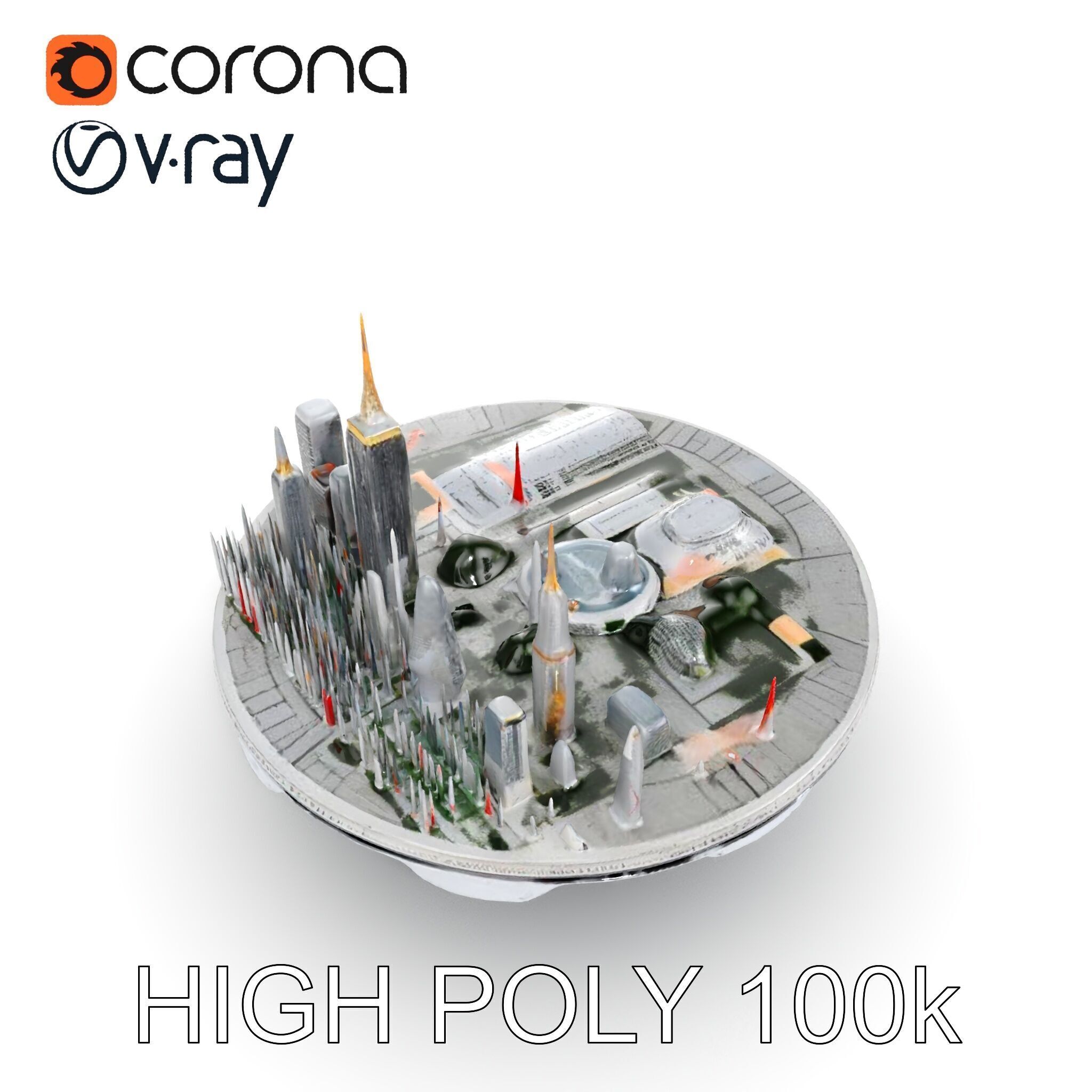 Futuristic Floating City Model Pack Low-poly 3D model_21