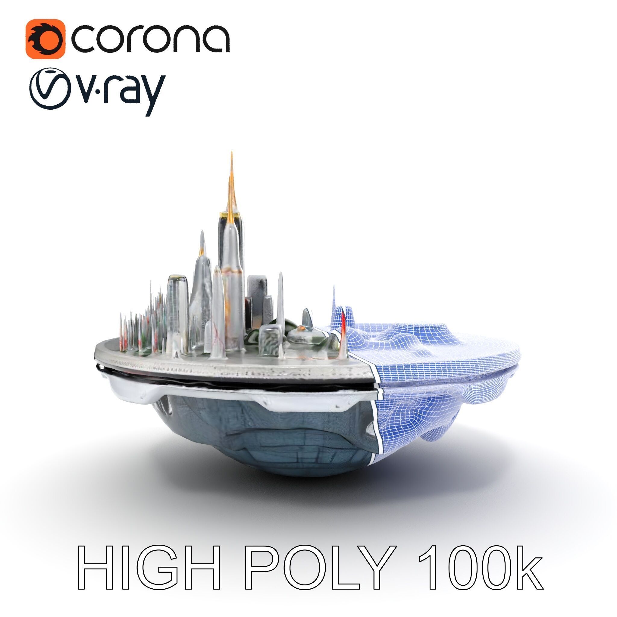 Futuristic Floating City Model Pack Low-poly 3D model_35