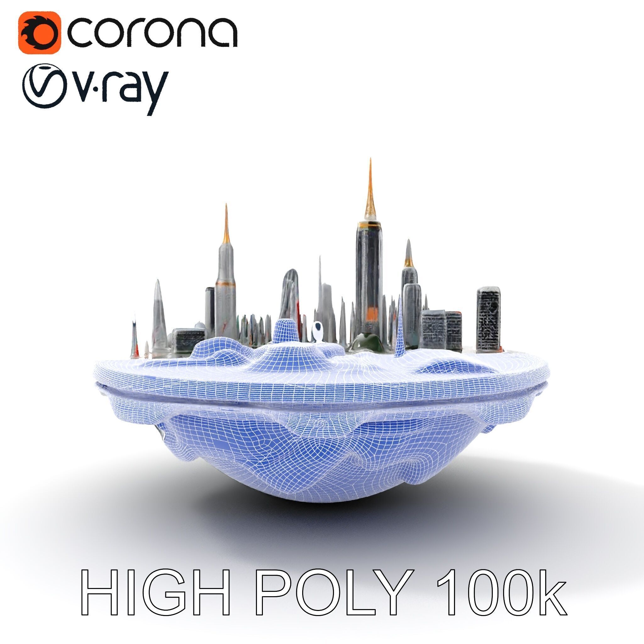Futuristic Floating City Model Pack Low-poly 3D model_9