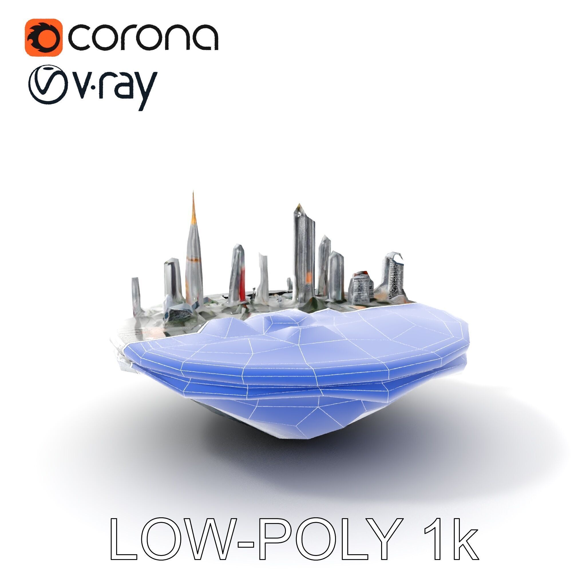 Futuristic Floating City Model Pack Low-poly 3D model_23