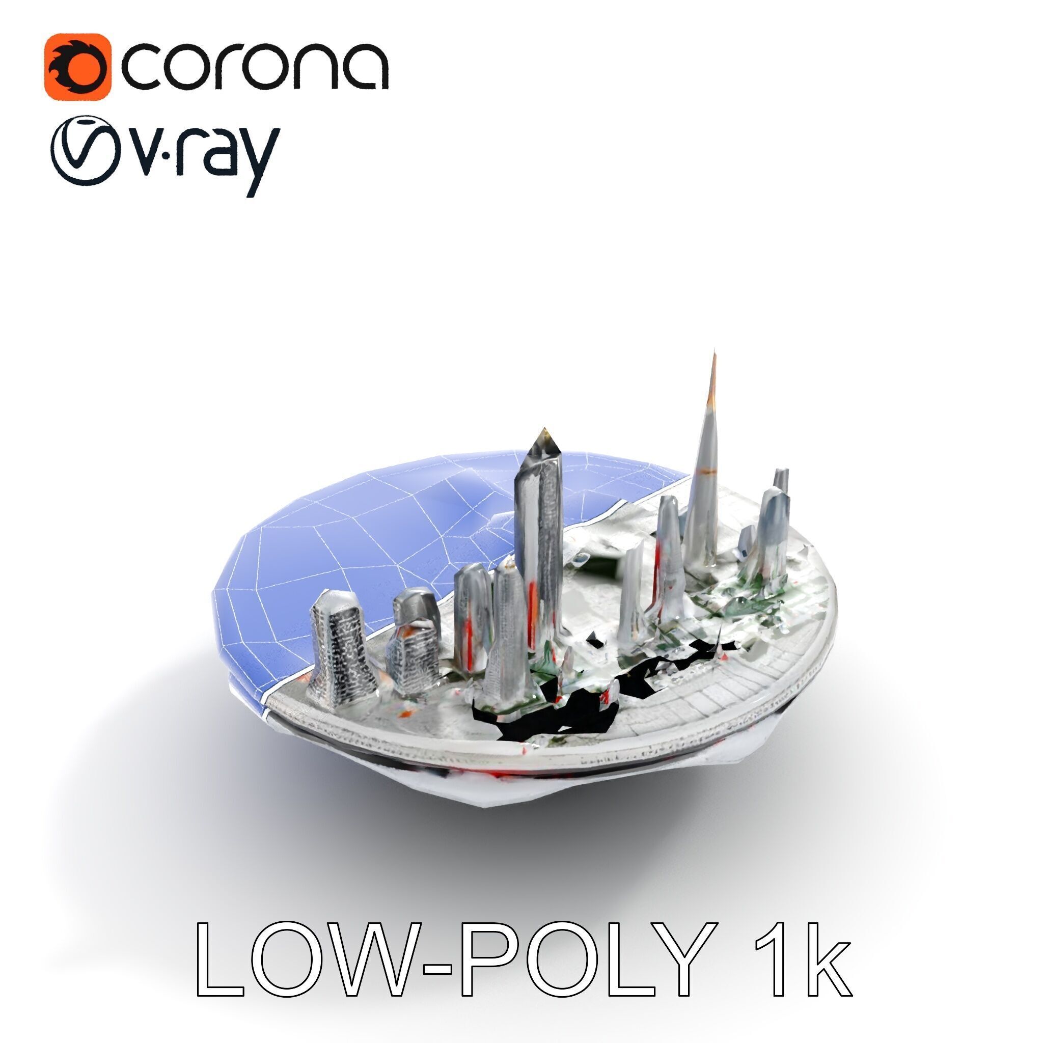 Futuristic Floating City Model Pack Low-poly 3D model_17